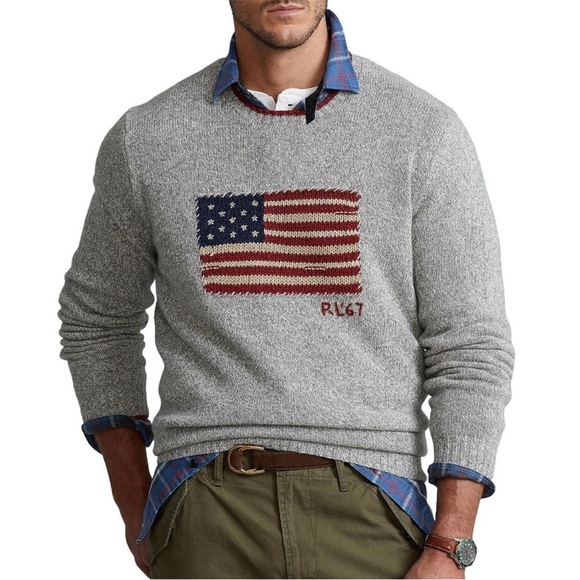 Polo Ralph Lauren Other - Polo Ralph Lauren Iconic Flag Sweater Grey Size Large EUC